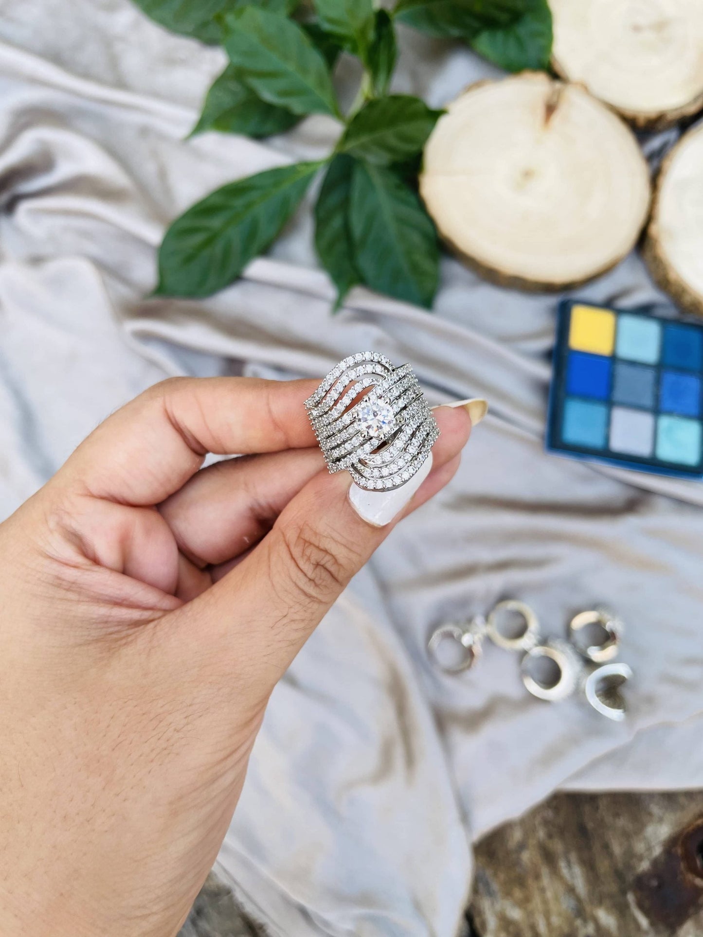 Silver Zircon Studded Bling Ring