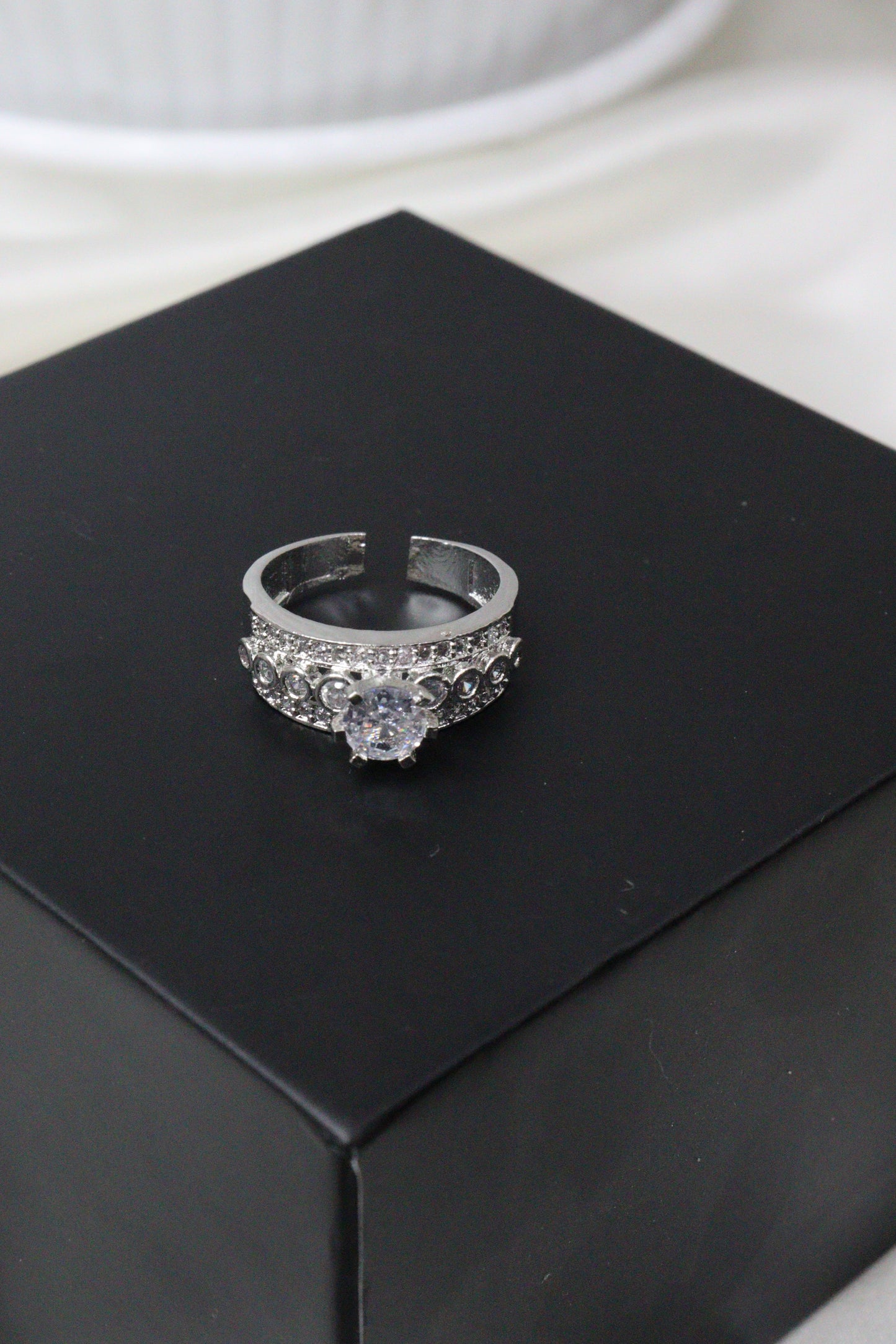 Silver Zircon Twist Ring