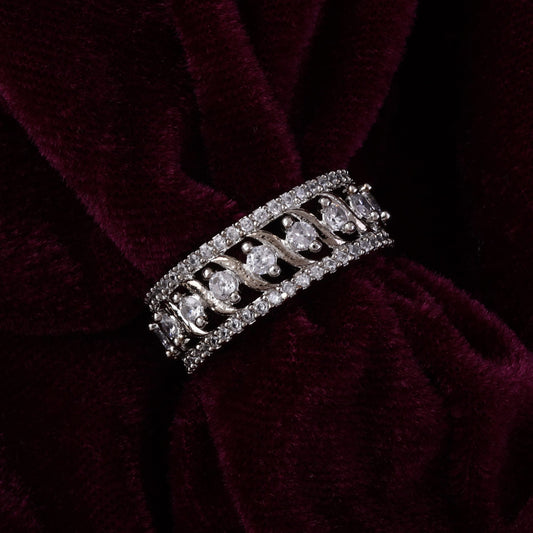Silver Zircon Channel of Love Ring