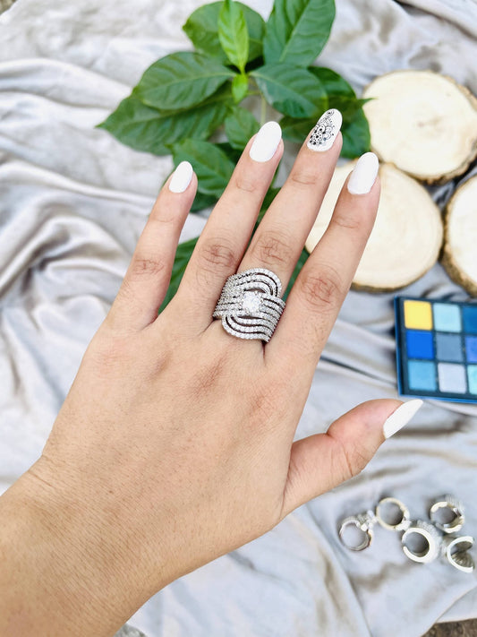 Silver Zircon Studded Bling Ring
