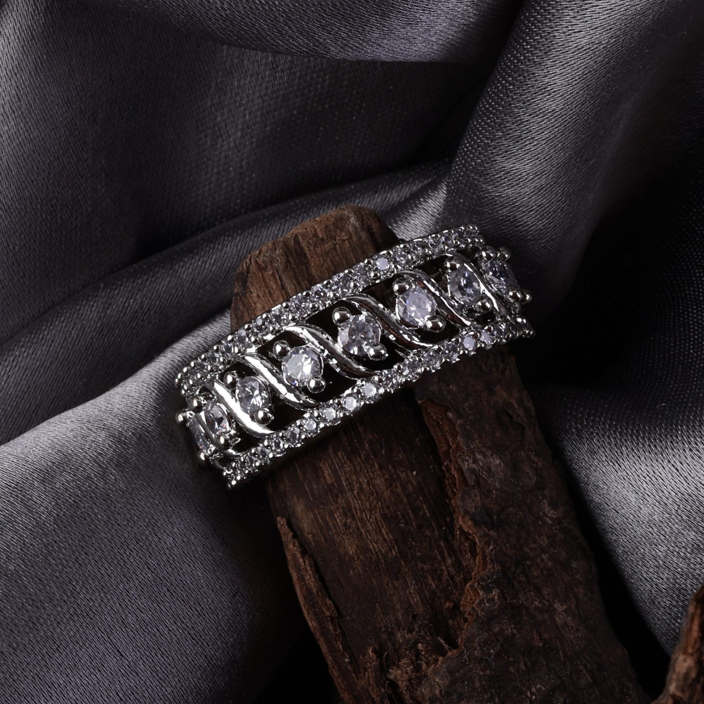 Silver Zircon Channel of Love Ring