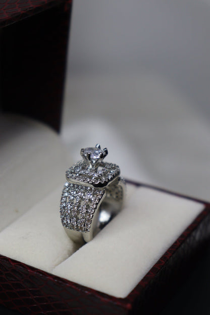Silver Diamond Square Ring