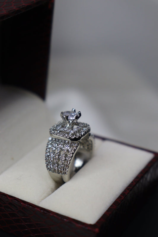 Silver Diamond Square Ring