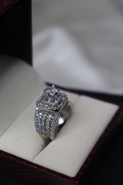 Silver Diamond Square Ring