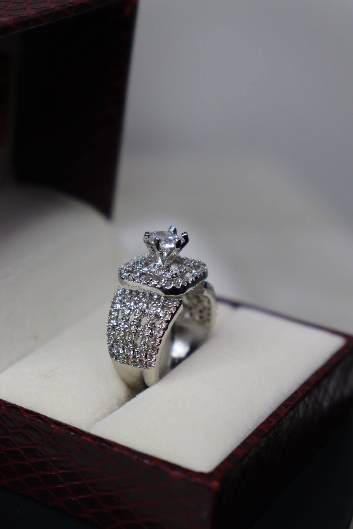 Silver Diamond Square Ring